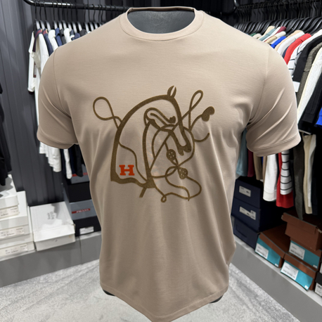 İthal Hermes T-shirt Kırışmayan Kumaş (9448-Bej)