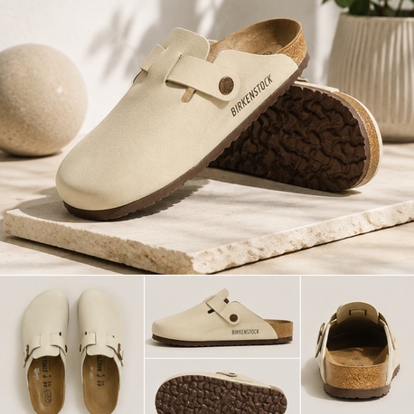 Birkenstock Yeni Sezon Boston Süet Terlik (Ekru)