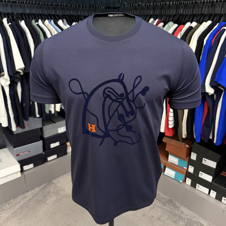 İthal Hermes T-shirt Kırışmayan Kumaş (9448-Lacivert)