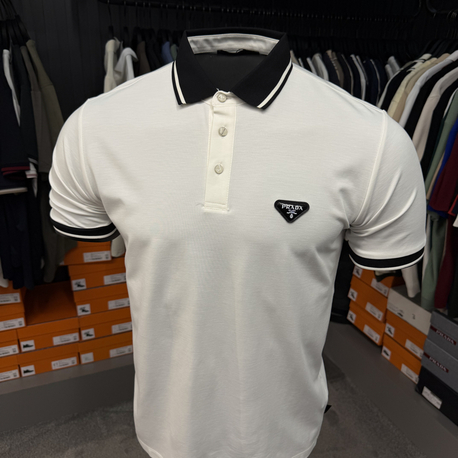 İthal Prada Polo Yaka Kırışmayan Kumaş (10088-Beyaz)