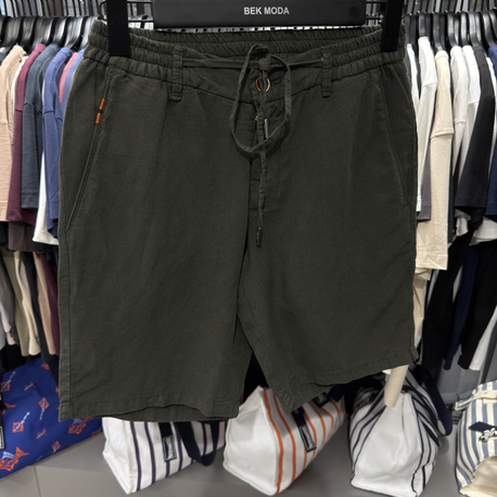 İthal Zegna Ham Keten Şort (6141-Haki)