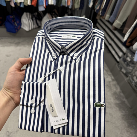 Premium Çizgili Pamuk Kumaş Gömlek (Lacivert--495)