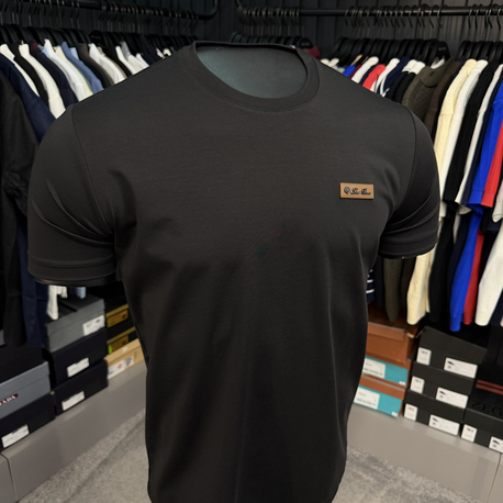 İthal Lora Piana T-shirt Kırışmayan Kumaş (9431-Siyah