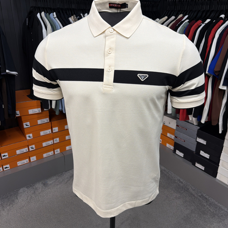 İthal Prada Polo Yaka Kırışmayan Kumaş (6956-Ekru)