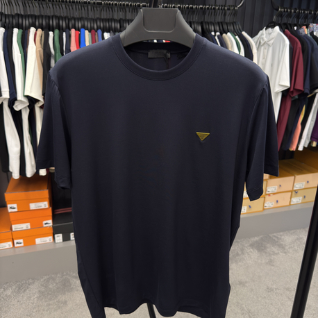 İthal Prada Gold Logo T-shirt Kırışmayan Kumaş (9426-Lacivert)