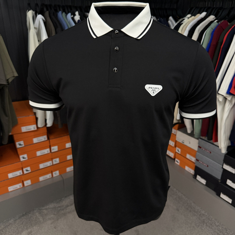 İthal Prada Polo Yaka  Kırışmayan Kumaş (10088-Siyah)