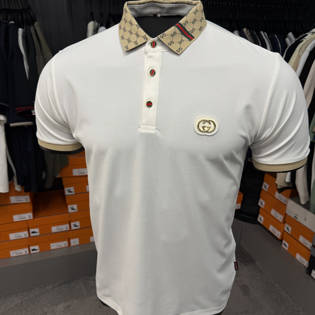 İthal Gucci Polo Yaka Kırışmayan Kumaş (10074-Beyaz)