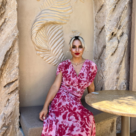 Rosalie Şifon Desenli Midi Elbise