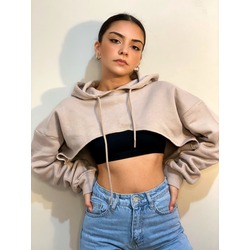 Bej crop spor sweatshirt