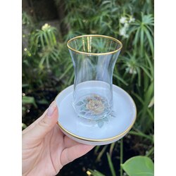 6 Parça Çiçek Desenli Seramik Altlıklı Çay Takımı - 130 ml