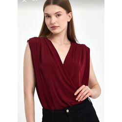 Kruvaze Yaka Bordo Çıtçıtlı Bluz