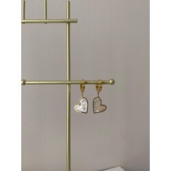 Sedef Kalp Detaylı Gold Küpe 