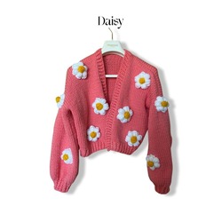 PAPATYALI PEMBE ÖRGÜ HIRKA (OVERSIZE) 