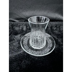 Çay bardağı seti 6 kişilik 12 parça. Çivi desenli kesme bardak, işlemeli tabak