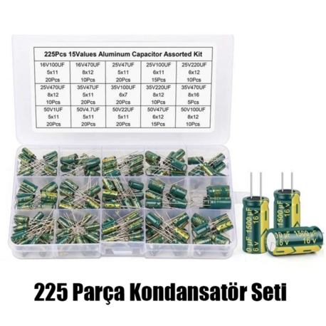 Elektrolitik Kondansatör Seti 225 Parça Çantalı Set
