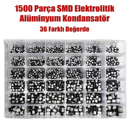1500 Parça SMD Alüminyum Kondansatör Çantalı Set