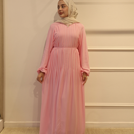 Drapeli Elbise Pembe