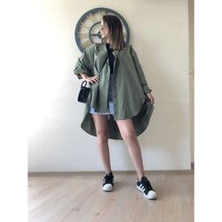 Kapişonlu Haki Oversize Gömlek