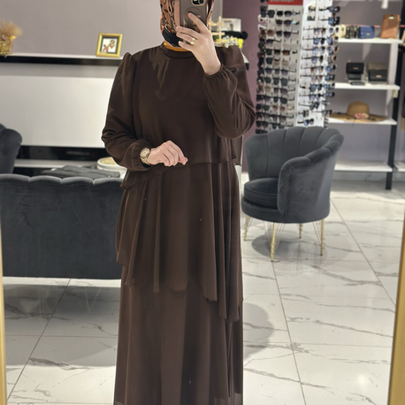 Kahverengi Şifon elbise