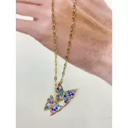 ÇELİK KOLYE TAŞLI KELEBEK 45CM GOLD