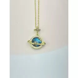 ÇELİK KOLYE TAŞLI YÖRÜNGE GOLD 45CM