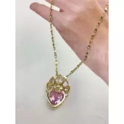 ÇELİK KOLYE PEMBE ÜÇLÜ TAŞ 45CM GOLD