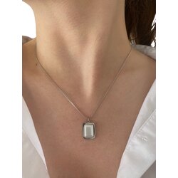 Sedefli Dörtgen Kolye Çelik Silver 