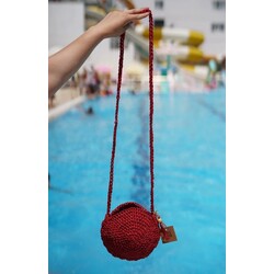 Bordo Oval Hasır Çanta