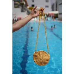 Sarı Oval Hasır Çanta 
