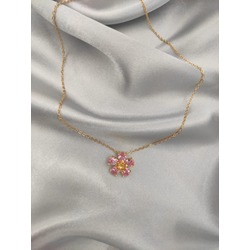ÇELİK GOLD PEMBE ÇİÇEKLİ KOLYE 