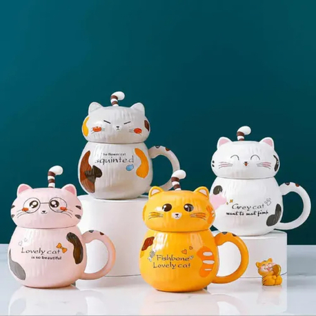 KEDİLİ KAPAKLI KUPA BARDAK