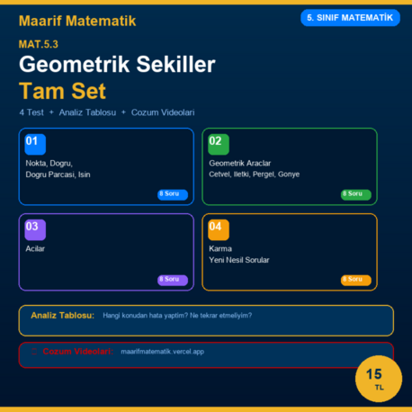 MAT.5.3 Geometrik Şekiller | 4 Test + Analiz Tablosu | 5. Sınıf
