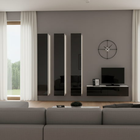 MAC DİZAYN Fasalis Modern TV Ünitesi | Highgloss Parlak Siyah Zarafeti | Premium MDF Kalitesi