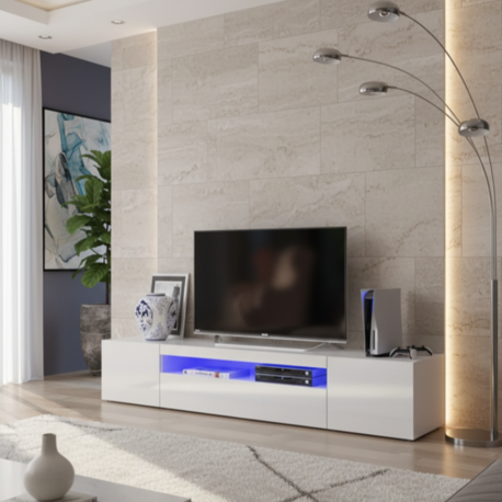 MAC DİZAYN Troy TV Ünitesi RGB LED Aydınlatmalı Modern MDF Tv Sehpası Beyaz