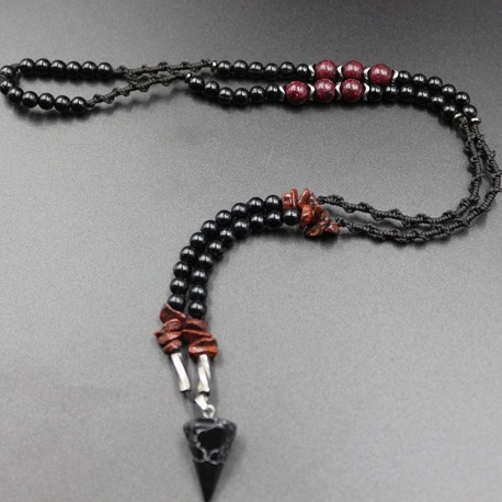 Obsidyen ve Kırmızı Granat El Yapımı Eşsiz Tasarım Kolye