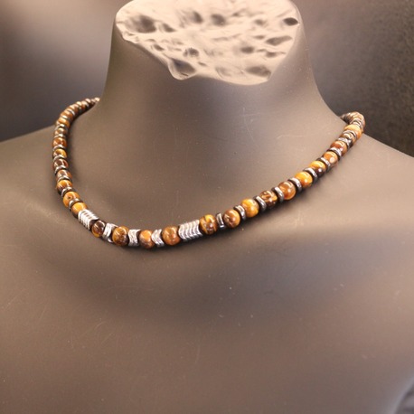 Tiger's Eye, Hematite, and Black Onyx Necklace, Unique Handmade Necklace