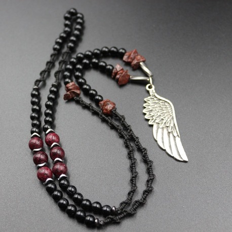 Unique Angel Wing Necklace with Natural Garnet and Ruby - A Handcrafted Treasure
