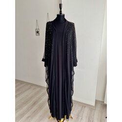 inci ve taş süslemeli tül abaya ve iç elbisesi
