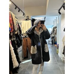 Leopar Desen İçi Peluş Kaban-Kap