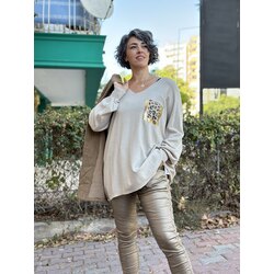 Leopar Detay Oversize Bluz