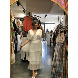 Beli lastikli Katlı İpek Elbise