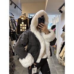 Kürklü Kot içi Peluş Mont Ceket