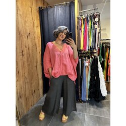 Tek Düğmeli Oversize Keten Bluz