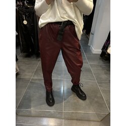 Bordo Mom Deri Pantolon