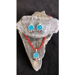 Süryani Nazarlıklı Küpe-7 Göz-Saçaklı+Kolye 7 Göz Saçaklı