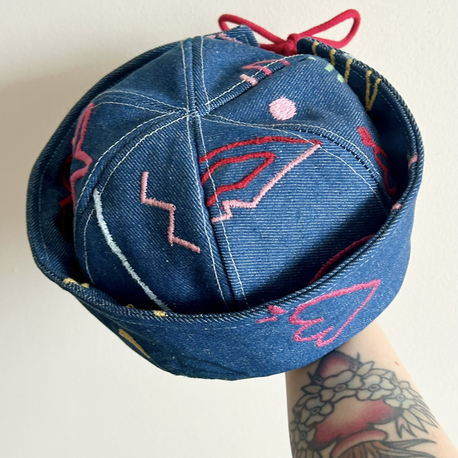 Embroidered Denim Sailor Hat