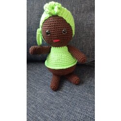 Amigurumi Rl Yapımı Kız Bebek Yeşil-Kahverengi