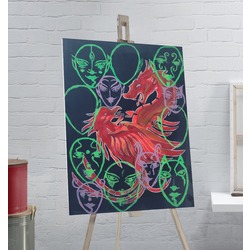 Phoneix Dragon Aliens Heads Tablosu 50x70cm (Akrilik boya, el yapımı eser, kanvas tablo)