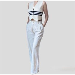 Krem Triko Crop Yelek