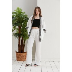 Beyaz Kimono Keten Takım